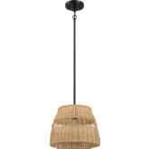 Essence Ceiling Pendant Light in Black Metal & Rattan Shade