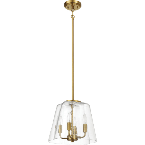Soiree 4 Candle Light Ceiling Pendant Light Satin Brass & Clear Glass