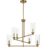 Timeless 6 Light Chandelier in Satin Brass & Clear Ribbed Glass