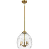 Zen 5 Light Ceiling Pendant in Satin Brass & Clear Ribbed Glass