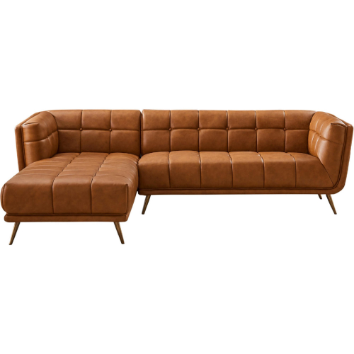 Addison Sectional Sofa with Left Facing Chaise in Tufted Cognac Leather