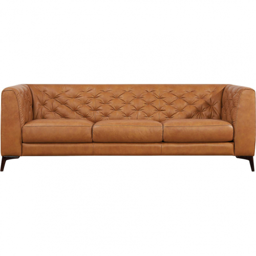Fargo 90" Sofa in Tufted Tan Top Grain Italian Leather