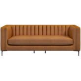 Angelina 84" Sofa in Channel Tufted Cognac Leatherette