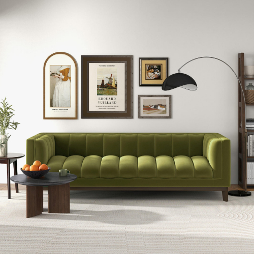 Melissa Sofa in Channel Tufted Green Velvet