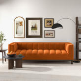 Melissa Sofa in Channel Tufted Orange Velvet