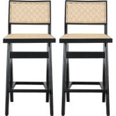 Keira Bar Stool in Rattan & Black Wood (Set of 2)