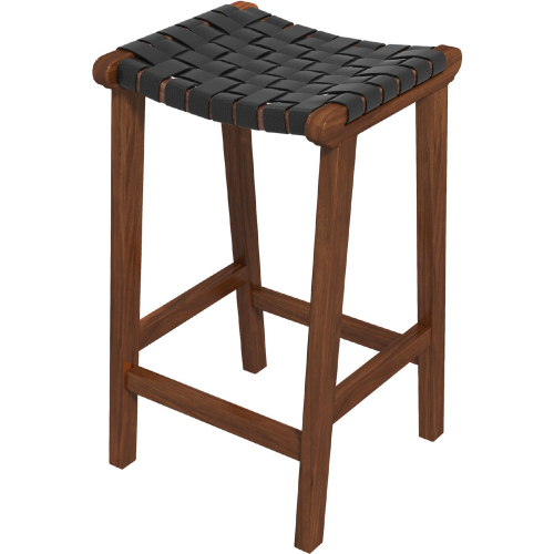 James 29" Bar Stool in Black Leather & Wood