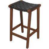 James 29" Bar Stool in Black Leather & Wood