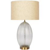 Aurora Table Lamp in Ribbed Glass, Gold Metal & Linen Shade