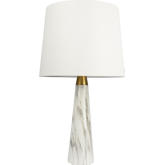 Enclave Table Lamp in White Faux Marble, Brass & White Fabric Shade