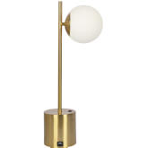 Ethereal Table Lamp in Brass Metal & White Opal Glass Globe Shade