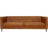 Vermont Sofa in Tufted Waxy Cognac Leather & Black Metal