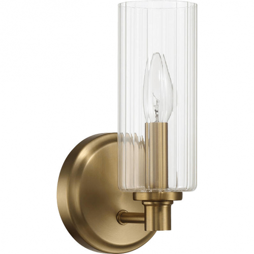 Jardin 1 Light Wall Sconce in Satin Brass & Clear Ribbed Glass