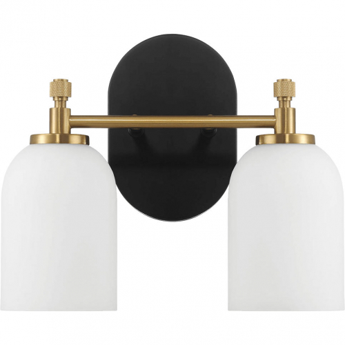 Vortex 2 Light Vanity in Wall Sconce in Black, Brass & White Frosted Glass