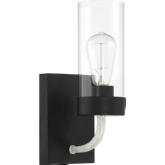 Zephyr 1 Light Wall Sconce in Black Metal, Silver & Clear Glass