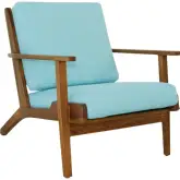 Connor Accent Lounge Chair in Sky Blue Linen & Walnut Finish Wood