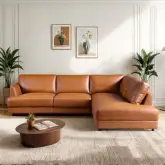Glander Sectional Sofa with Right Facing Chaise in Cognac Brown Composite Leather