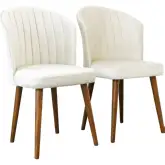 Parsons Dining Chair in Channel Tufted Beige Velvet & Wood (Set of 2)