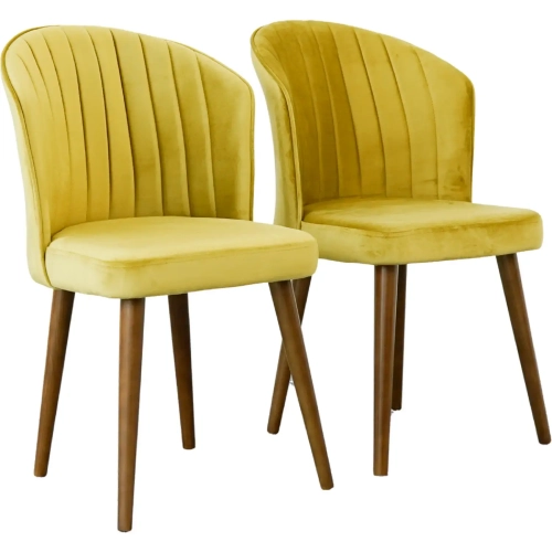 Parsons Dining Chair in Channel Tufted Gold Velvet & Wood (Set of 2)