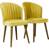 Parsons Dining Chair in Channel Tufted Gold Velvet & Wood (Set of 2)