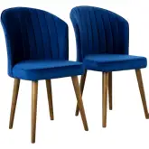 Parsons Dining Chair in Channel Tufted Navy Blue Velvet & Wood (Set of 2)
