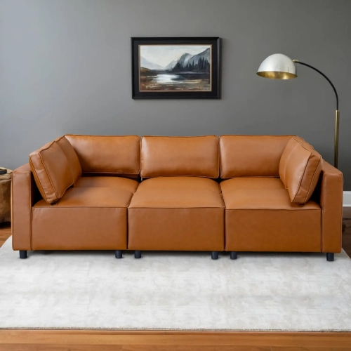Reno 6 Piece Modular Sectional Sofa in Cognac Brown Vegan Leather