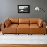 Reno 6 Piece Modular Sectional Sofa in Cognac Brown Vegan Leather