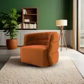 Walden Accent Swivel Chair in Channel Tufted Burnt Orange Velvet