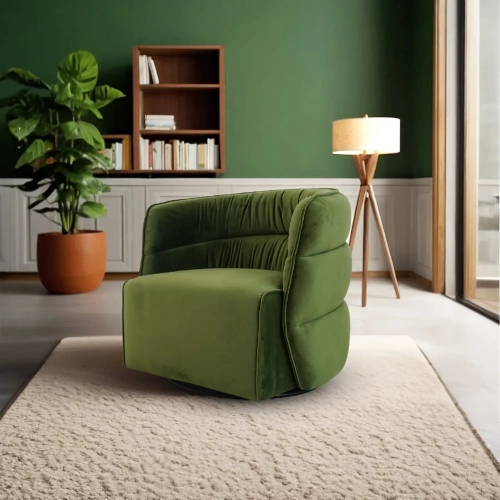 Walden Accent Swivel Chair in Channel Tufted Green Velvet