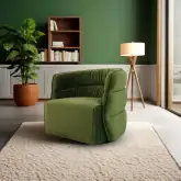 Walden Accent Swivel Chair in Channel Tufted Green Velvet