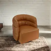 Walden Accent Swivel Chair in Channel Tufted Vegan Tan Leather