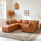 Wexford 6 Piece Modular Sectional Sofa in Cognac Brown Vegan Leather