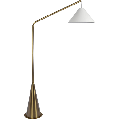 Lisbon Cone Base Floor Lamp in Brass & Hanging White Fabric Shade