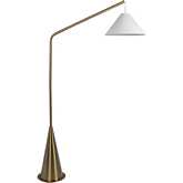 Lisbon Cone Base Floor Lamp in Brass & Hanging White Fabric Shade