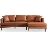Blake L Shaped Sectional Sofa w/ Right Facing Chaise in Cognac Brown Vegan Leather