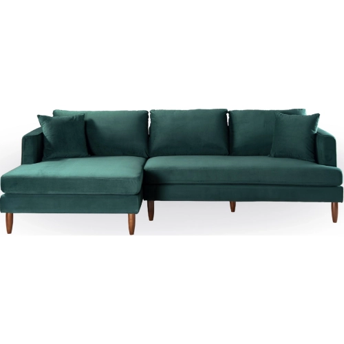Blake L Shaped Sectional Sofa w/ Left Facing Chaise in Dark Green Velvet