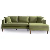 Blake L Shaped Sectional Sofa w/ Right Facing Chaise in Olive Green Velvet