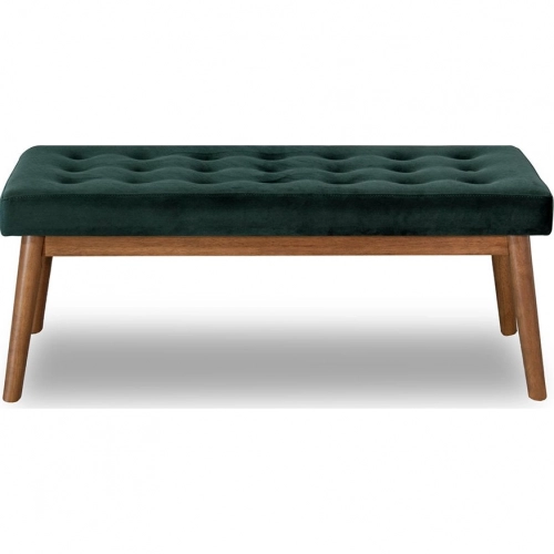 Delilah Modern Bench in Tufted Green Velvet & Wood