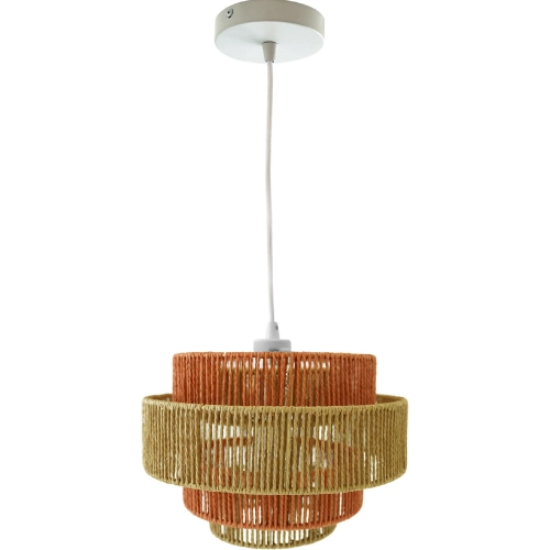 Dorset Ceiling Pendant Light in White w/ Natural & Terracotta String Weave