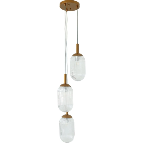 Gala Ceiling Pendant Light in Bronze Metal & Clear Ribbed Glass