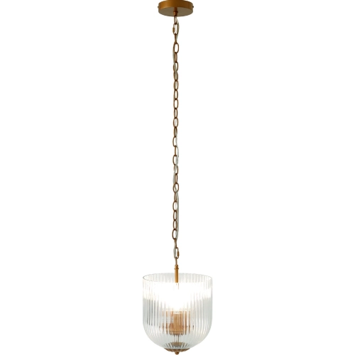 Garnet Ceiling Pendant Light in Brass & Clear Ribbed Glass