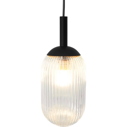Giza Ceiling Pendant Light in Black Metal & Clear Ribbed Glass