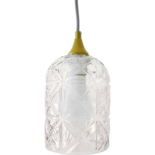 Glowline Ceiling Pendant Light in Gold Metal & Clear Textured Crystal Cut Glass