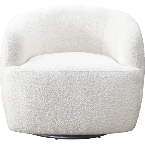 Mina Swivel Accent  Chair in White Boucle Fabric