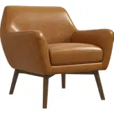 Panom Accent Lounge Chair in Tan Leather & Wood