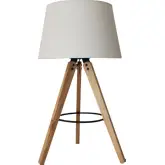 Birch Three Leg Table Lamp in Wood, Black Metal & Linen Fabric