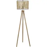 Brillo Three Leg Floor Lamp in Natural Wood & Wood Beads