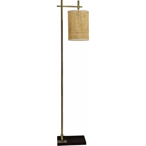 Brizo Floor Lamp Wood, Metal & Rattan Shade