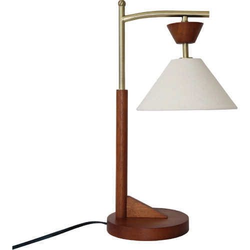 Dreamlight Table Lamp in Solid Wood, Brushed Gold & Linen Cone Shade