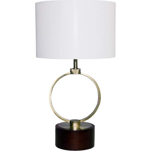 Grid Circular Table Lamp in Wood, Brass Metal & White Linen